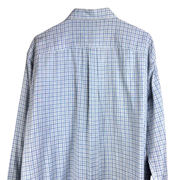 Johnnie-O Blue Gray Plaid Long Sleeve Collar Button Up Lightweight Shirt Pocket - Picture 4 of 8